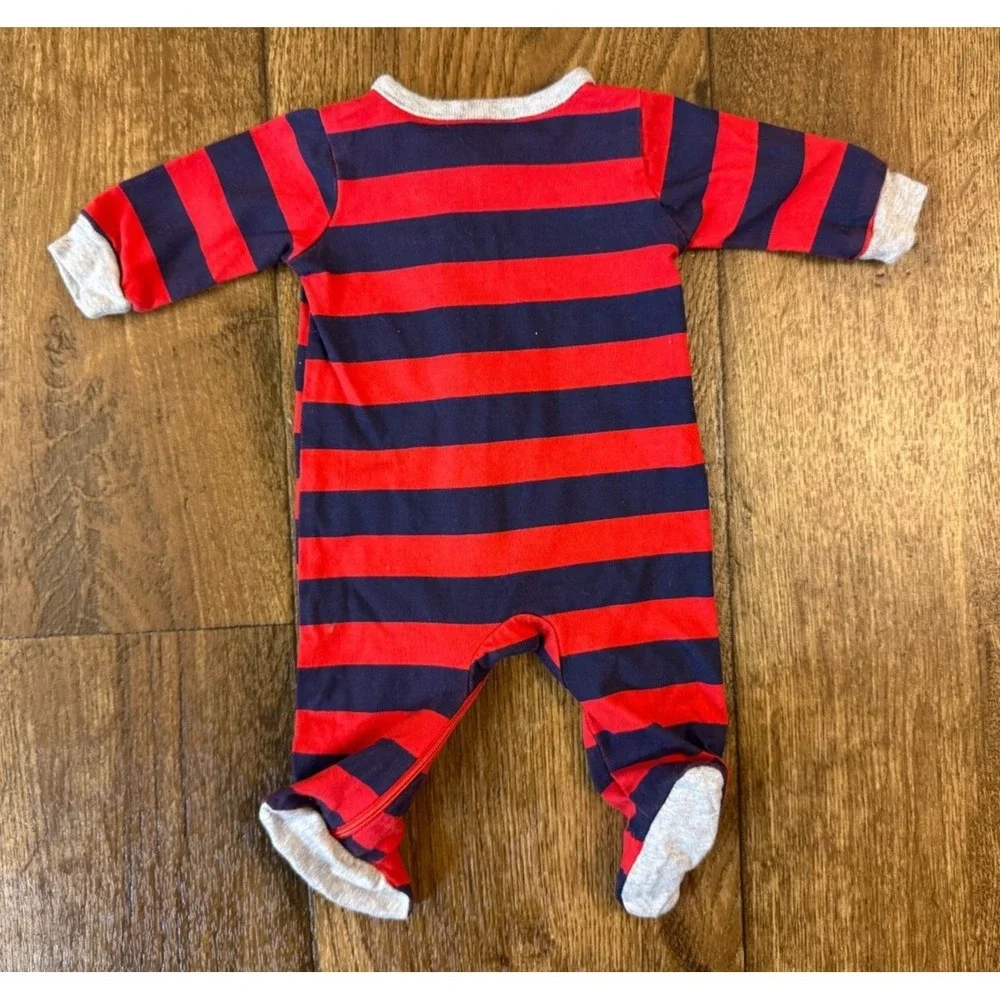 Preemie Baby Boy Sleeper Outfit Sports Red Blue Stripe Zipper Cotton Reborn Doll